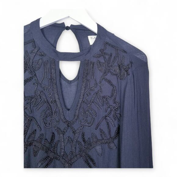 Vintage Havana Est 1954 Boho Blouse Embroidered V-Neck Keyhole #CC4619 Black - L - Picture 2 of 9